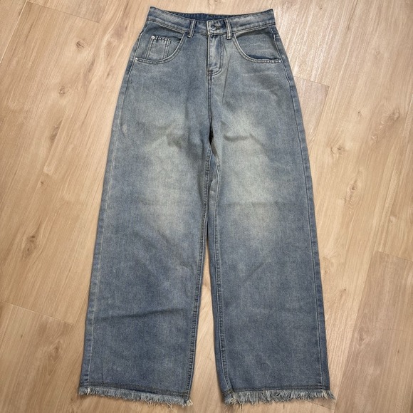 The Unbranded Brand Denim - Y2K Super Wide Leg Flare Acid Wash Womens Jeans 28 High Waist Festival Frayed